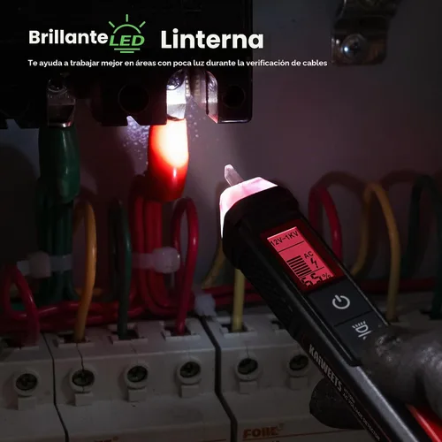 Vista 5 de KAIWEETS Probador de voltaje/probador de voltaje sin contacto con porcentaje de señal, CA de doble rango 12V/70V-1000V, probador de cable vivo/nulo