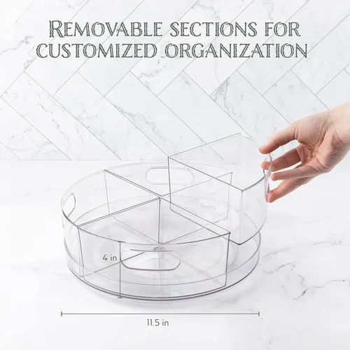 Vista 2 de Oizeir Lazy Susan Plataforma Giratoria - Acrílico transparente, secciones extraíbles, gira 360 grados. Organiza fácilmente tu refrigerador, gabinete