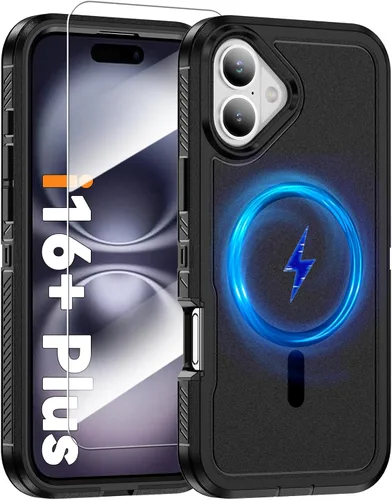 Vista 35 de Funda magnética para iPhone 13/iPhone 14 [compatible con Magsafe] [protector de pantalla de vidrio] [protección de grado militar de doble capa]