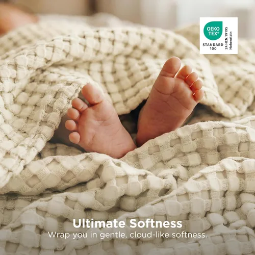 Vista 4 de Bedsure - Manta XL de punto gofre de algodón refrescante - Manta ligera y transpirable de rayón derivado de bambú para personas que se acaloran al
