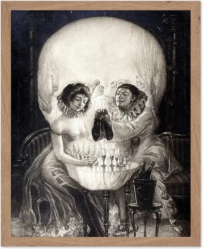 Vista 18 de Poster Master Póster vintage – Impresión de pintura de bailarina en la cabeza de la muerte – Arte surrealismo – Regalo gótico para él, ella