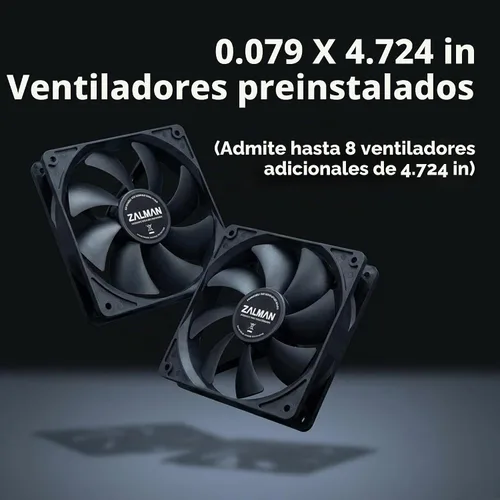Vista 7 de Zalman S4 Mid-Tower ATX PC Case, 2 ventiladores de 4.724 in incluidos, panel lateral teñido acrílico, soporte ATX/mATX/Mini-ITX