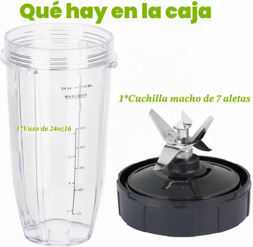 Vista 8 de [Nuevo modelo] Cuchilla macho de repuesto de 7 aletas y vaso de licuadora de 24 onzas compatible con Nutri Ninja Blender