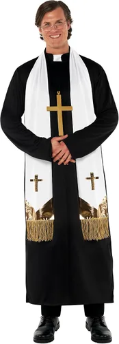 Vista 5 de Morph - Disfraz de sacerdote para hombre - Traje de exorcista - Disfraz de sacerdote adulto para hombres - Collar de sacerdote incluido - Accesorios
