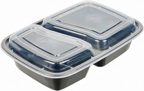 Vista 2 de Asporto - Cajas para llevar con compartimentos de 32 onzas, 50 recipientes para preparar comidas para microondas, 2 compartimentos, con tapas