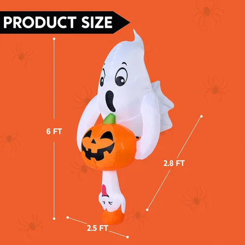 Vista 4 de Joiedomi Fantasma y calabaza inflables de Halloween de 6 pies, decoración de ventana inflable para exteriores con luces LED, bonita decoración