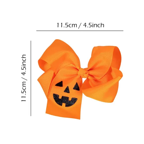Vista 7 de Lazos para el pelo de calabaza para mujeres y niñas, 2 piezas de 4.5 pulgadas, lindo naranja para otoño, Acción de Gracias, Halloween, pasador