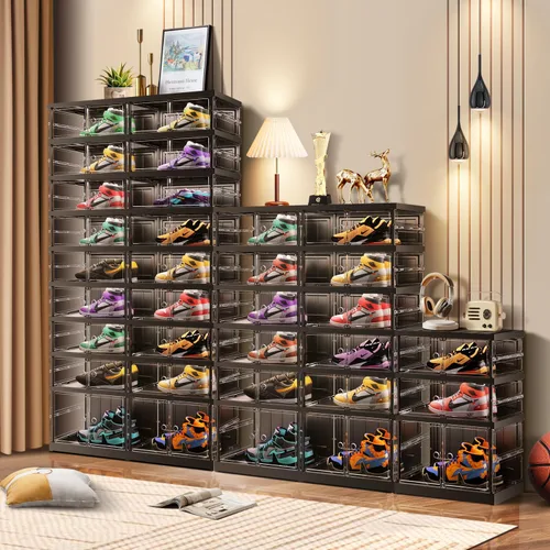 Vista 3 de CIMLORD Estante de zapatos plegable de 3 niveles para armario y entrada, 3-6 pares, cajas de almacenamiento de zapatos apilables transparentes
