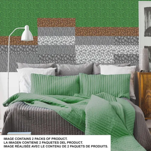 Vista 5 de RoomMates Minecraft - Calcomanías de pared para despegar y pegar, juego de 16 calcomanías, vinilo, verde, gris, marrón, extraíble reposicionable