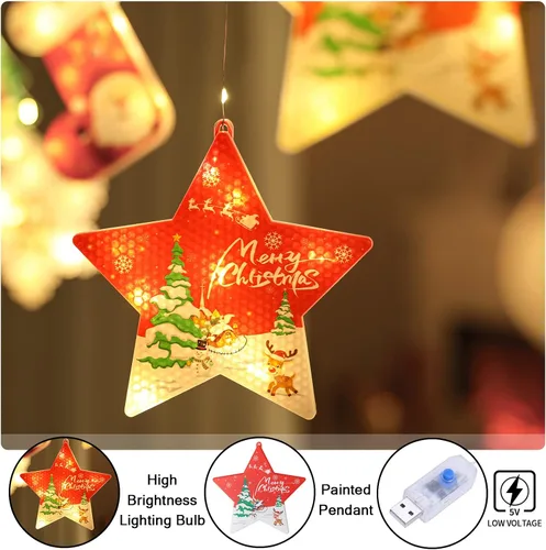 Vista 3 de BLOOMWIN Luces de ventana para decoración de Navidad, luces LED de ventana de Navidad, novedosas luces colgantes 3D de cortina de Navidad
