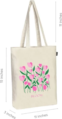 Vista 2 de Ecoright - Bolsa de mano para mujer con cremallera, bolsa de mano pequeña, bolsa de lona, bolsa de algodón reutilizable para playa, comestibles