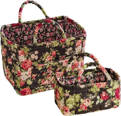 Vista 10 de vctops Paquete de 2 cestas de almacenamiento acolchadas de tela bohemia floral (Floral G)