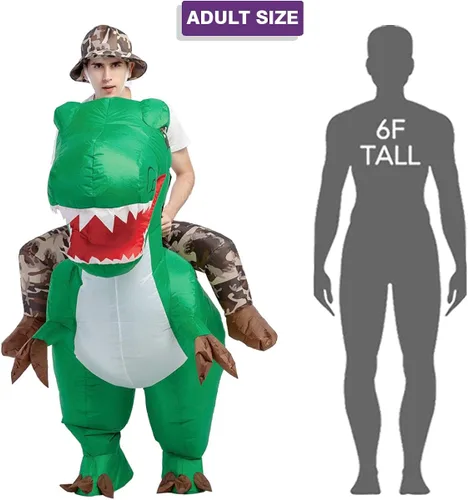 Vista 6 de GOOSH Disfraz inflable para adultos disfraces de Halloween para hombres y mujeres jinete de dinosaurio disfraz inflable para juguete Godzilla unisex