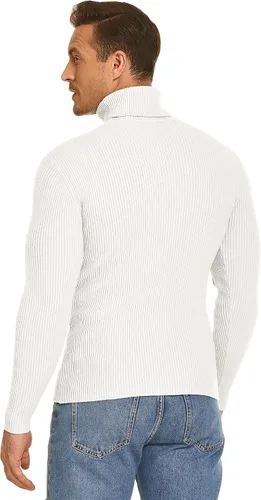 Vista 2 de COOFANDY - Suéter de punto acanalado para hombre, ajuste entallado, cuello de tortuga, casual