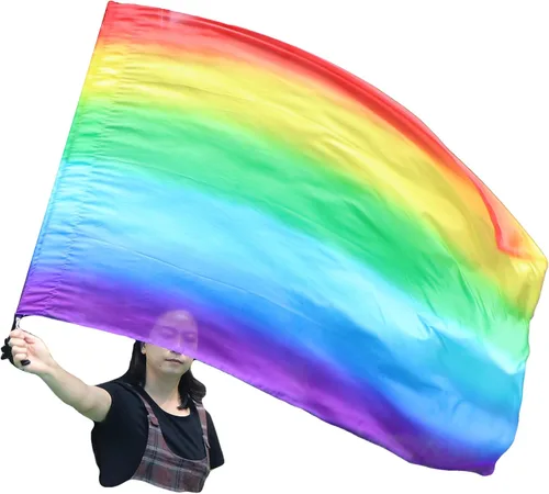 Vista 25 de Winged Sirenny Bandera de seda Poi, 50 pulgadas rectangular de seda giratoria, bandera de alabanza profética adoración adoración danza (aventura B)