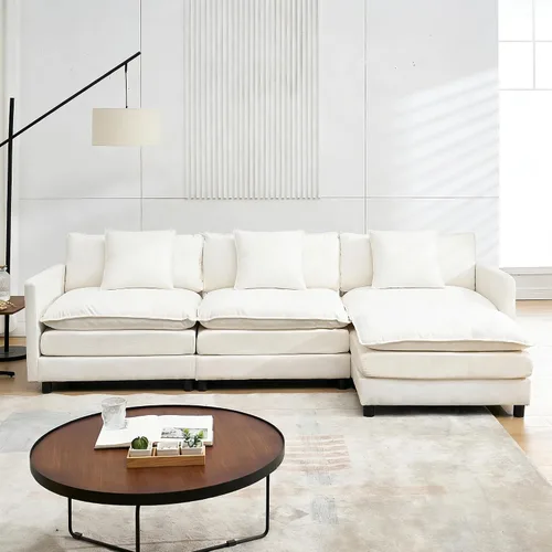 Vista 4 de Sofá modular modular de pana de 108.27 pulgadas, moderno juego de sofá para sala de estar con 3 asientos, 1 otomana y 3 almohadas, cómodos sofás