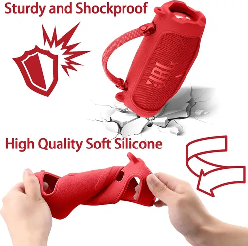 Vista 23 de Funda de silicona compatible con JBL Charge 5 Altavoz Bluetooth portátil impermeable (Cubierta de silicona negra)