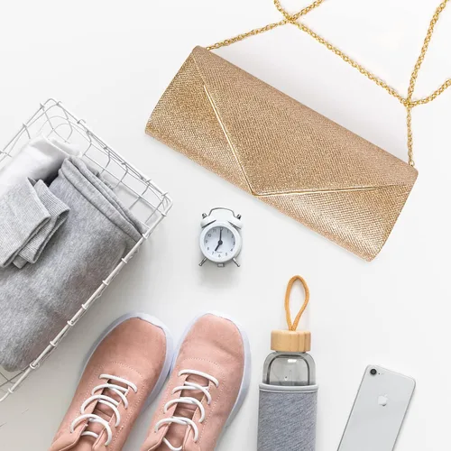 Vista 3 de Larcenciel Bolsos de mano para mujer, bolsa de noche brillante con cadena desmontable