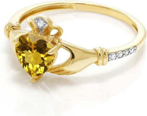 Vista 86 de Gem Stone King Anillo de compromiso claddagh celta irlandés de oro amarillo de 10 quilates con piedra preciosa en forma de corazón de 0.236 in