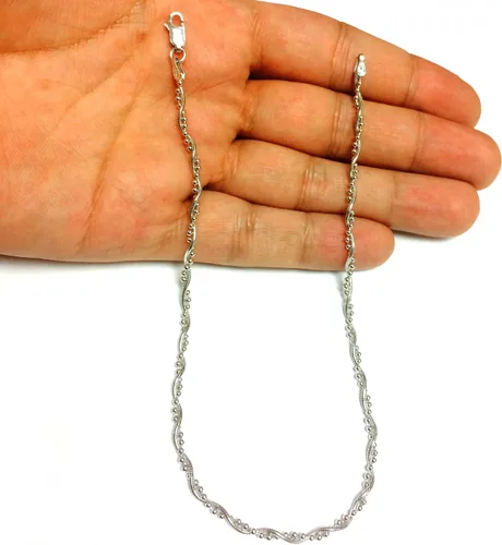 Vista 5 de Braided Bead And Snake Style Chain Anklet In Sterling Silver