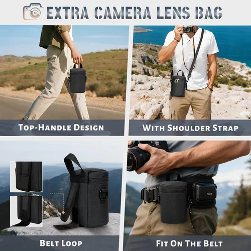 Vista 6 de RAINSMORE Mochila para cámara de carcasa dura para DSLR/SLR, bolsa impermeable para cámara con compartimento para laptop de 15.6 pulgadas, estuche