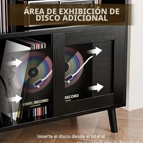 Vista 4 de Soporte XL para tocadiscos con puertas correderas, más de 500 unidades de Negro