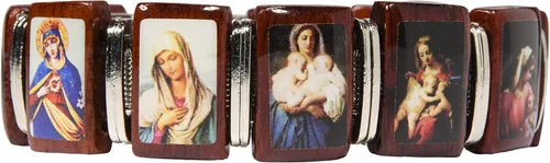 Vista 3 de Catholica Shop Madonna Images - Pulsera devocional elástica de madera. Ropa católica para mujer. Hecho en Brasil
