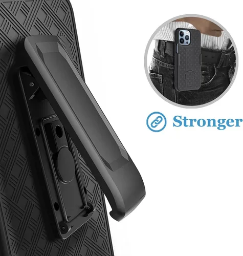 Vista 6 de Fingic Compatible con iPhone 13 Pro Max 5G, funda delgada y resistente con soporte giratorio para cinturón, funda a prueba de golpes para iPhone 13