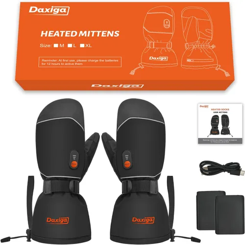 Vista 7 de Daxiga Guantes térmicos para mujeres y hombres, guantes de motocicleta con calefacción recargable, guantes de batería para montar en bicicleta