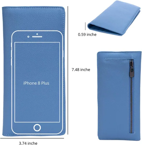 Vista 5 de Bveyzi Billeteras de cuero ultrafino con bloqueo RFID para tarjetas de crédito, billetera plegable para mujer