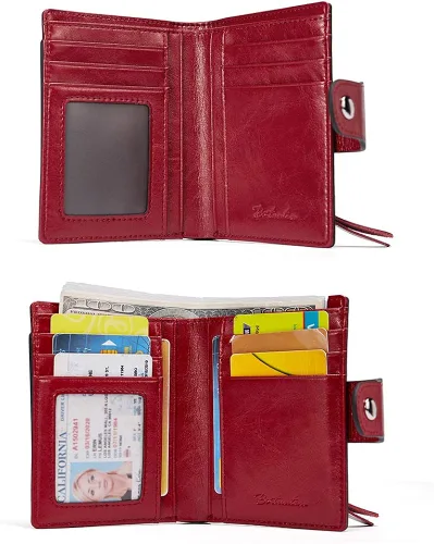 Vista 2 de BOSTANTEN - Billetera de cuero para mujer con bloqueo RFID, pequeña, con cremallera, de bolsillo, para tarjetas, con ventana para documento