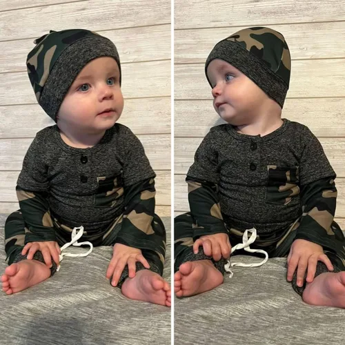 Vista 2 de Aalizzwell Conjunto de Ropa para Bebé Recién Nacido, Niños, Otoño e Invierno Camuflaje