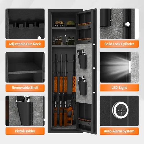 Vista 6 de Caja fuerte para armas 8-12 para rifles y pistolas, no requiere montaje, teclado digital grande seguro para armas, rifles seguros para el hogar