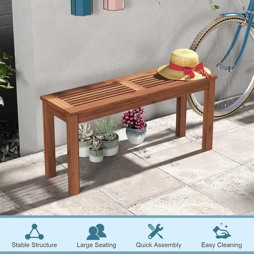 Vista 7 de RELAX4LIFE Banco de madera para exteriores, banco de patio con asiento de listones, marco de madera maciza resistente a la intemperie, banco
