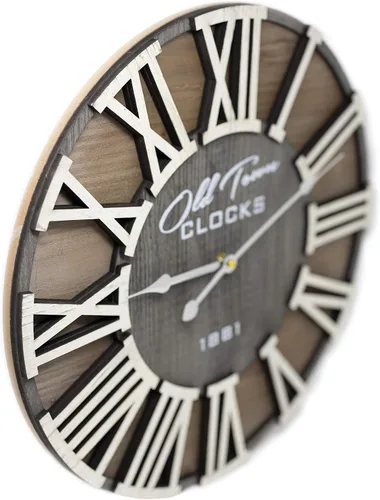 Vista 3 de Reloj de pared rústico de madera romana de 30 pulgadas, manecillas plateadas (letras de madera blanca, 30 pulgadas)