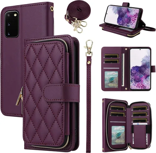 Vista 40 de Funda de Cartera para Samsung Galaxy S20 FE 5G de 6.5 Pulgadas con Correa para Muñeca, Billetera con Cremallera y más de 9 Ranuras para Tarjetas