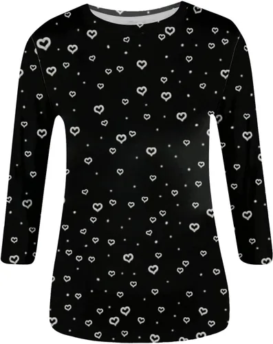 Vista 2 de Disfraz para el día de San Valentín, para mujer, casual, de siete mangas, para el día de San Valentín, estampado de cuello redondo, tops básicos
