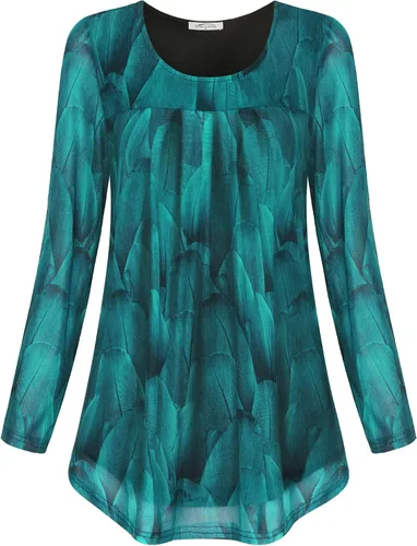 Vista 2 de SeSe Code Blusas de malla de manga 34 enrollada para mujer, plisadas, elásticas, blusas fluidas