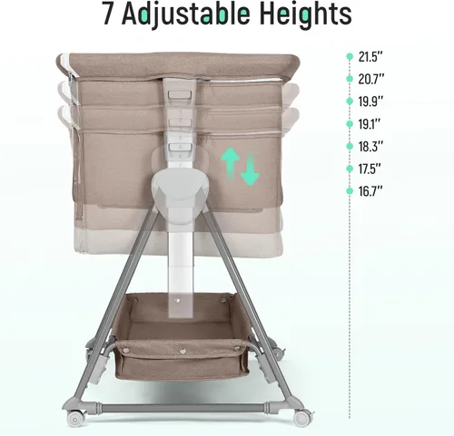 Vista 4 de Cowiewie Moisés Junto a la Cama, Moisés para Bebé con 7 Alturas Ajustables, Moisés Junto a la Cama para Bebé con Almacenamiento, Malla Transpirable