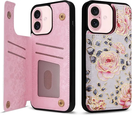 Vista 48 de UEEBAI Funda tipo cartera para iPhone 13 con tarjeteros, piel sintética, diseño floral, función atril, bloqueo RFID, doble cierre magnético, funda