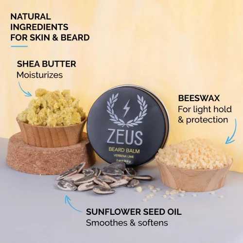 Vista 2 de ZEUS Bálsamo para barba, cera de abeja natural y bálsamo de manteca de karité, acondicionador suavizante para vello facial, fabricado en Estados