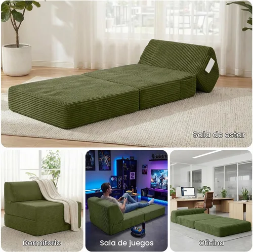 Vista 7 de Kasunpul sofá cama plegable con cojín, sofá cama de espuma viscoelástica plegable, silla cama convertible con funda lavable, sofá futón para piso