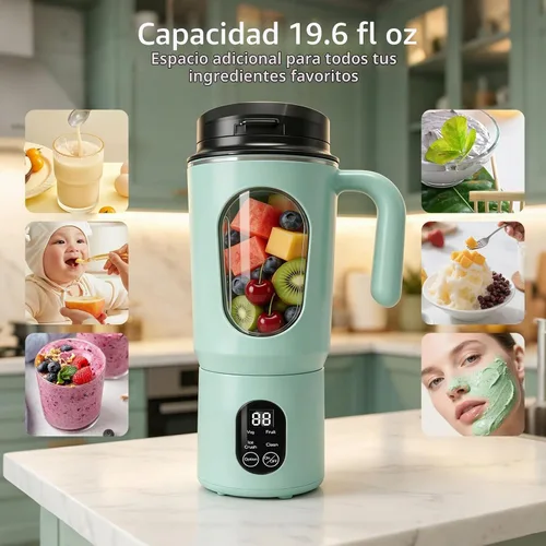 Vista 6 de Batidora portátil para batidos, 580ML USB-C recargable Juicer Cup (verde)