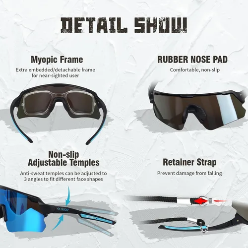 Vista 3 de Gafas de ciclismo polarizadas para hombres, mujeres y jóvenes, UV400, gafas de sol para bicicleta de montaña, MTB, correr, pesca, béisbol