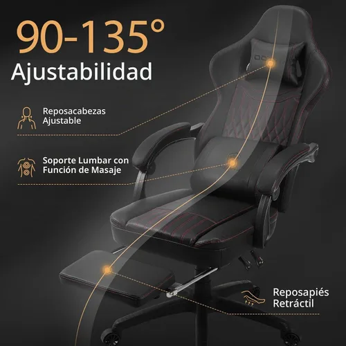 Vista 9 de Dowinx Silla de Juegos de Cuero PU Transpirable para Jugadores con Reposapiés, Soporte Lumbar de Masaje, Silla de Computadora Reclinable Ergonómica