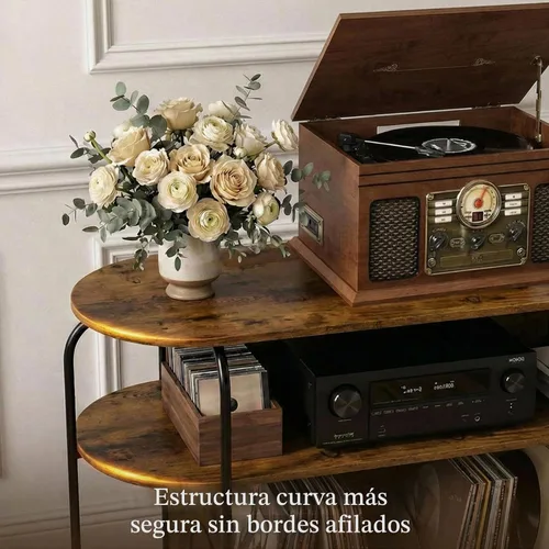 Vista 4 de Faesun - Soporte para tocadiscos con almacenamiento de vinilo, armario grande de almacenamiento de discos de madera con capacidad para más de 200