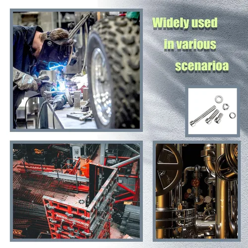 Vista 6 de Kit surtido de tornillos y tuercas y arandelas de cabeza hexagonal, 520 piezas, tornillos métricos M3 M4 M5 M6 de acero inoxidable, tuercas y pernos