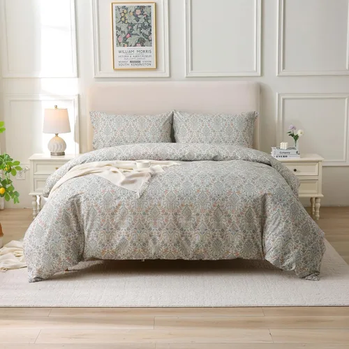 Vista 125 de ABREEZE Juego de funda de edredón tamaño individual con cierre de botón, 100% algodón egipcio, juego de ropa de cama floral de granja, color rosa, 3