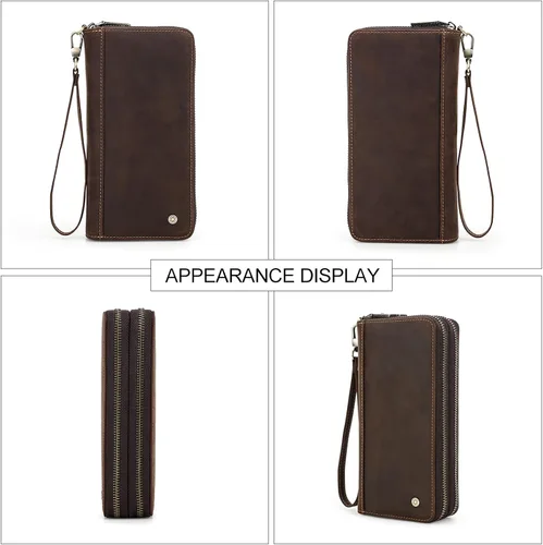 Vista 5 de Bolso de embrague de los hombres, carteras de los hombres, cartera para los hombres, billetera de cuero genuino de gran capacidad del teléfono