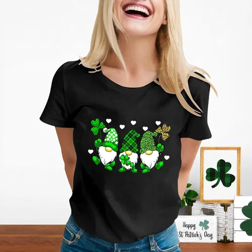 Vista 4 de St Patricks Day Shirt Women Fashion Casual T Shirt Dwarf Printing Round Neck Short Sleeve Tee Top Trendy Daily Blouse